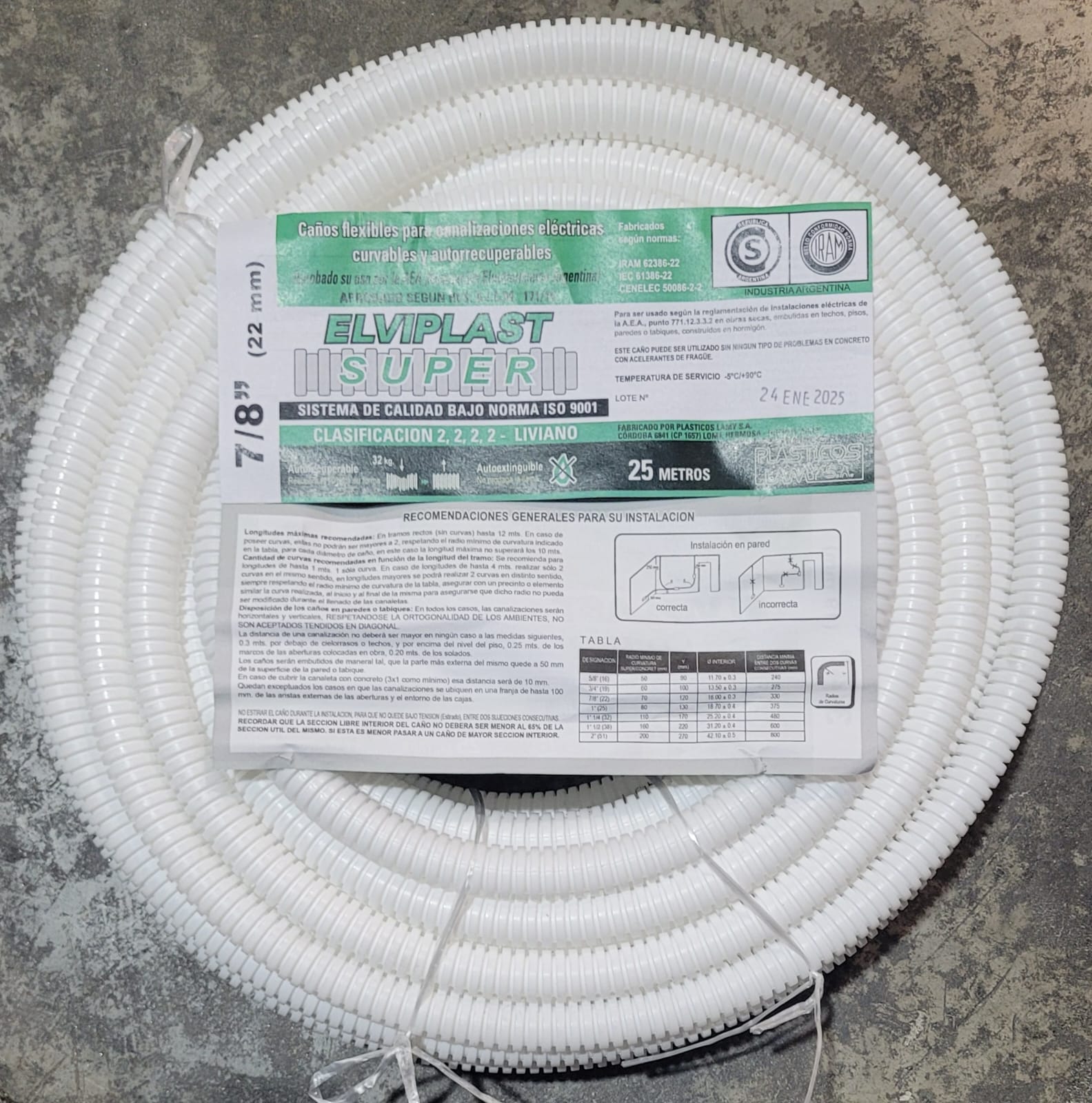 CAÑO CORRUGADO PVC 7/8 BLANCO ROLLO 25mts
